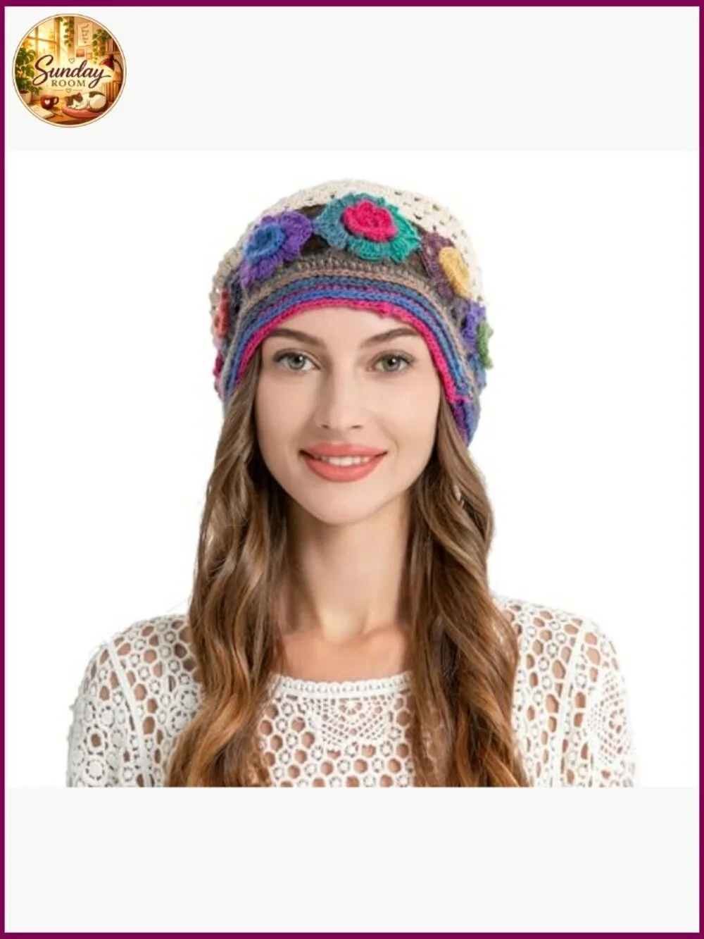 Cotton Crochet Slouchy Beanie Hat Handmade Knit Summer Skull Cap